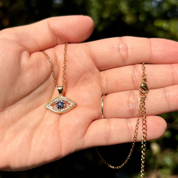 18K Gold Plated Diamond Evil Eye Necklace - Picture 9 of 9